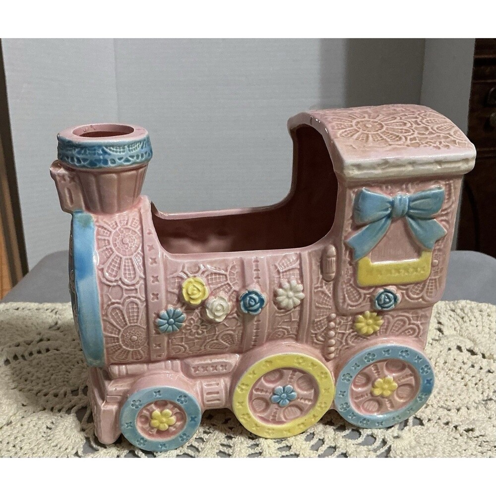 Vintage Inarco Pink Baby Ceramic Musical Train Planter